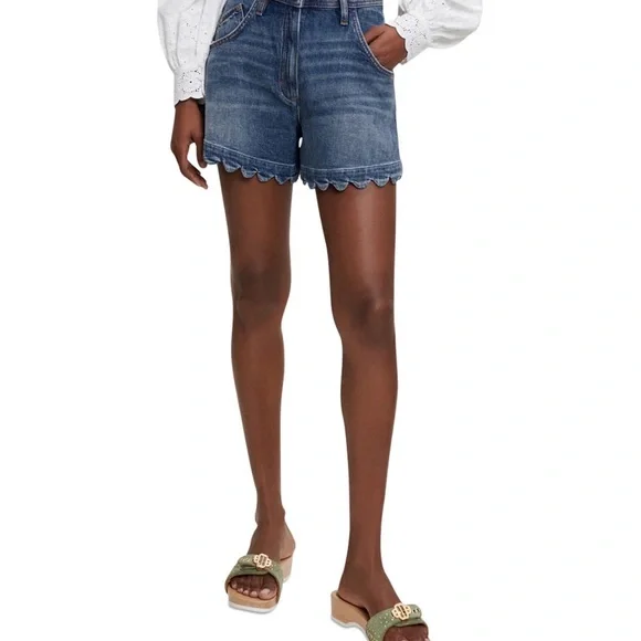 Maje Blue Scalloped Jean Shorts - Picture 2 of 3